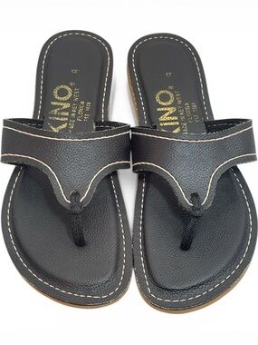 KINO Key West Classic Lily Black Leather Thong Flip Flop Womens Size 8